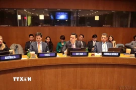 Phái đoàn Thường trực Việt Nam tại LHQ phối hợp với Phái đoàn Australia và Văn phòng LHQ về phòng chống ma túy và tội phạm (UNODC) đồng tổ chức Tọa đàm “Hướng tới Hà Nội: Lễ ký Công ước của Liên hợp quốc về tội phạm mạng” tại New York, 19/2/2025. (Ảnh: Thanh Tuấn/TTXVN)