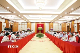 Tổng Bí thư Tô Lâm chủ trì cuộc làm việc của Bộ Chính trị với Ban Thường vụ Đảng ủy các cơ quan Đảng Trung ương. (Ảnh: Thống Nhất/TTXVN)