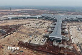 Một phần của nhà ga và đài kiểm soát không lưu Sân bay Long Thành. (Ảnh: Công Phong/TTXVN)