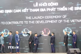 Thủ tướng Chính phủ Phạm Minh Chính dự Lễ khởi động sáng kiến và khẳng định cam kết tham gia phát triển hệ sinh thái AI và bán dẫn Việt Nam. (Ảnh: Khánh Hòa/TTXVN)