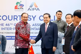 Chủ tịch Quốc hội Trần Thanh Mẫn hội kiến Thủ tướng Malaysia Anwar Ibrahim. (Ảnh: Doãn Tấn/TTXVN)