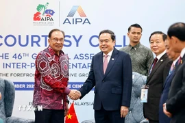 Chủ tịch Quốc hội Trần Thanh Mẫn hội kiến Thủ tướng Malaysia Anwar Ibrahim. (Ảnh: Doãn Tấn/TTXVN)