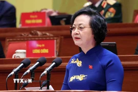 Đồng chí Phạm Thị Thanh Trà, Ủy viên Trung ương Đảng, Ủy viên Ban Thường vụ Đảng ủy Chính phủ, Phó Thủ tướng Chính phủ, tham luận về vấn đề: Xây dựng Chính phủ “Kiến tạo phát triển, liêm chính, hành động quyết liệt, phục vụ Nhân dân." (Ảnh: TTXVN)