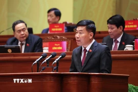 Đồng chí Nguyễn Mạnh Cường, Ủy viên Trung ương Đảng, Phó Bí thư Thường trực Đảng ủy, Thứ trưởng Bộ Ngoại giao, tham luận về vấn đề “Chủ động, tích cực thực hiện nhiệm vụ trọng yếu, thường xuyên là đẩy mạnh đối ngoại, hội nhập quốc tế, phục vụ các mục tiêu chiến lược của đất nước.” (Ảnh: TTXVN)