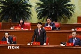 Đồng chí Lương Cường, Ủy viên Bộ Chính trị, Chủ tịch nước điều hành phiên thảo luận. (Ảnh: TTXVN)