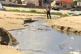 Rác thải sinh hoạt, túi nylon, đồ nhựa dùng một lần, bùn thải vương vãi khắp nơi, khiến cảnh quan tự nhiên và chất lượng nước biển bị biến đổi nghiêm trọng. (Ảnh: Quang Thái/TTXVN)