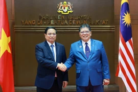 Thủ tướng Phạm Minh Chính hội kiến Chủ tịch Hạ viện Malaysia Tan Sri Dato' Johari Bin Abdul. (Ảnh: Dương Giang/TTXVN)