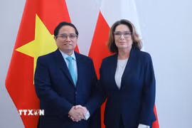 Thủ tướng Phạm Minh Chính hội kiến Chủ tịch Thượng viện Ba Lan Malgorzata Kidawa-Blonska. (Ảnh: Dương Giang/TTXVN)