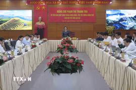 Phó Thủ tướng Phạm Thị Thanh Trà làm việc với tỉnh Lào Cai. (Ảnh: Hương Thu/TTXVN)