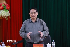 Thủ tướng Phạm Minh Chính làm việc với Ban Thường vụ Tỉnh ủy Thanh Hóa về tình hình phát triển kinh tế-xã hội. (Ảnh: Dương Giang/TTXVN)