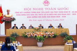 Thủ tướng Phạm Minh Chính dự Hội nghị toàn quốc Tổng kết Chương trình mục tiêu quốc gia phát triển kinh tế-xã hội vùng đồng bào dân tộc thiểu số. (Ảnh: Dương Giang/TTXVN)