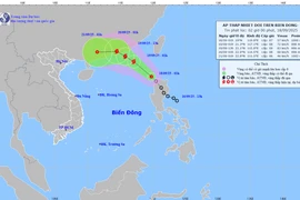 Vị trí và đường đi của áp thấp nhiệt đới. (Nguồn: Trung tâm Dự báo Khí tượng Thủy văn Quốc gia)