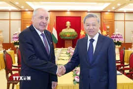Tổng Bí thư Tô Lâm hội kiến Tổng thống Hungary Sulyok Tamas thăm chính thức Việt Nam. (Ảnh: Thống Nhất/TTXVN)