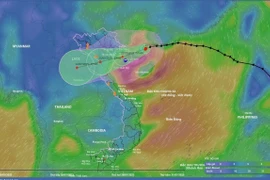 Vị trí và hướng di chuyển của bão số 3 từ hệ thống giám sát thiên tai lúc 10 giờ ngày 21/7. (Ảnh: TTXVN phát)