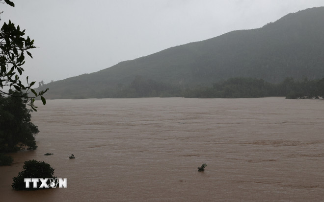 Nước sông Thu Bồn dâng cao. (Ảnh: Anh Dũng/TTXVN) ttxvn-song-thu-bon.jpg