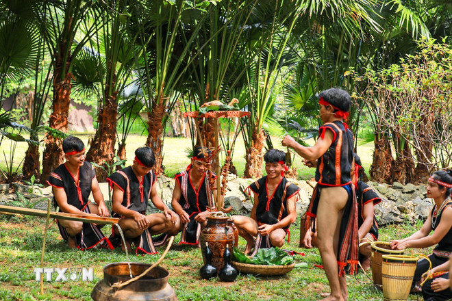 اجرای آیینهای مراسم نذر آب. (عکس: Khanh Hoa/VNA) ttxvn-le-cung-giot-nuoc-cua-dong-bao-ba-na-tinh-gia-lai-8348153.jpg