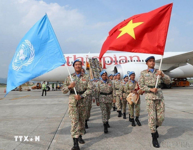 The Vietnam Peacekeeping Department held a ceremony to welcome the return of the Engineering Team No. 2 at the UNISFA Mission (Abyei Region) after successfully completing their mission. (Photo: Trong Duc/VNA) ttxvn-anh05.jpg