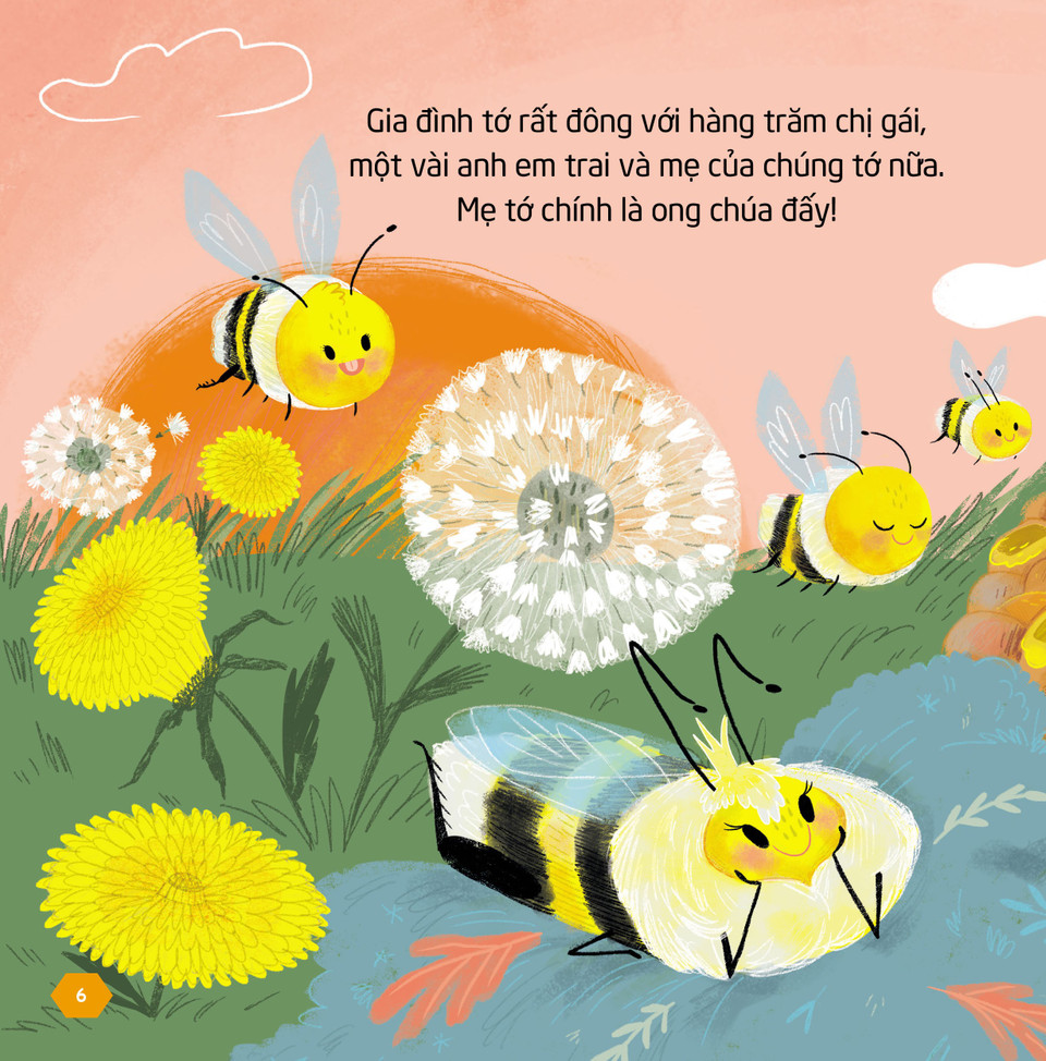 Cuốn "Ong" kể về bạn ong nhỏ và đại gia đình với hàng trăm chị gái, một vài anh em trai, mẹ ong chúa. Tất cả các thành viên trong gia đình ong đều chăm chỉ, ai cũng có nhiệm vụ của mình. Thông qua cuốn sách, các em nhỏ sẽ biết các bạn ong xây tổ, kiếm mật và bảo vệ tổ như thế nào. (Ảnh: PV/Vietnam+)