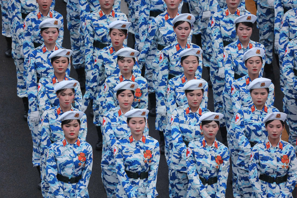 Trong đại lễ A80, Nữ quân y là một trong 5 khối lực lượng có đồng phục mới. (Ảnh: Hoài Nam/Vietnam+)