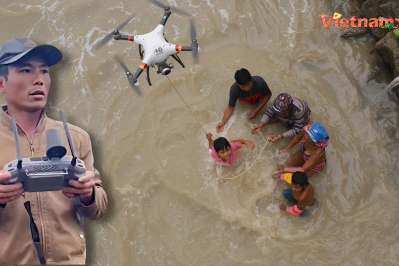 Những pha giải cứu nghẹt thở của "biệt đội anh hùng Drone" trong bão lũ
