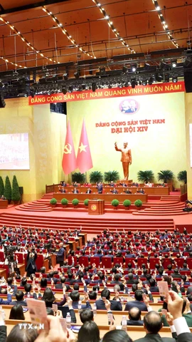 Đại hội biểu quyết thông qua danh sách bầu Ban Chấp hành Trung ương Đảng khóa XIV. (Ảnh: TTXVN)