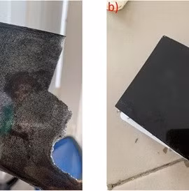 a) Ống nanocacbon chưa biến tính tụ đám trong epoxy b) Ống nanocacbon đã biến tính phân tán đồng đều trong epoxy. (Nguồn: Viện Hàn lâm Khoa học và Công nghệ Việt Nam)