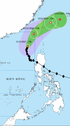 Sơ đồ đường đi của cơn bão. (Nguồn: Trung tâm Dự báo Khí tượng Thủy văn Trung ương)