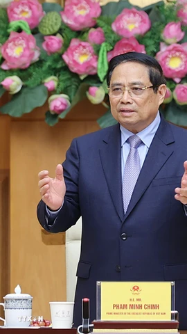 Thủ tướng Chính phủ Phạm Minh Chính đối thoại với các doanh nghiệp Nhật Bản. (Ảnh: Dương Giang/TTXVN)