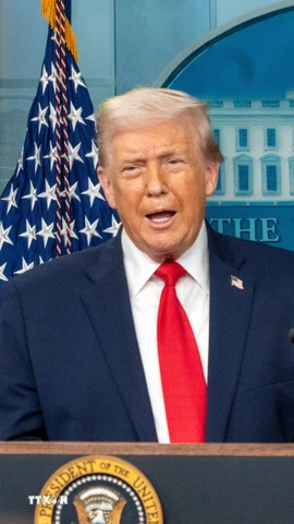 Tổng thống Mỹ Donald Trump phát biểu tại Nhà Trắng. (Ảnh: THX/TTXVN)