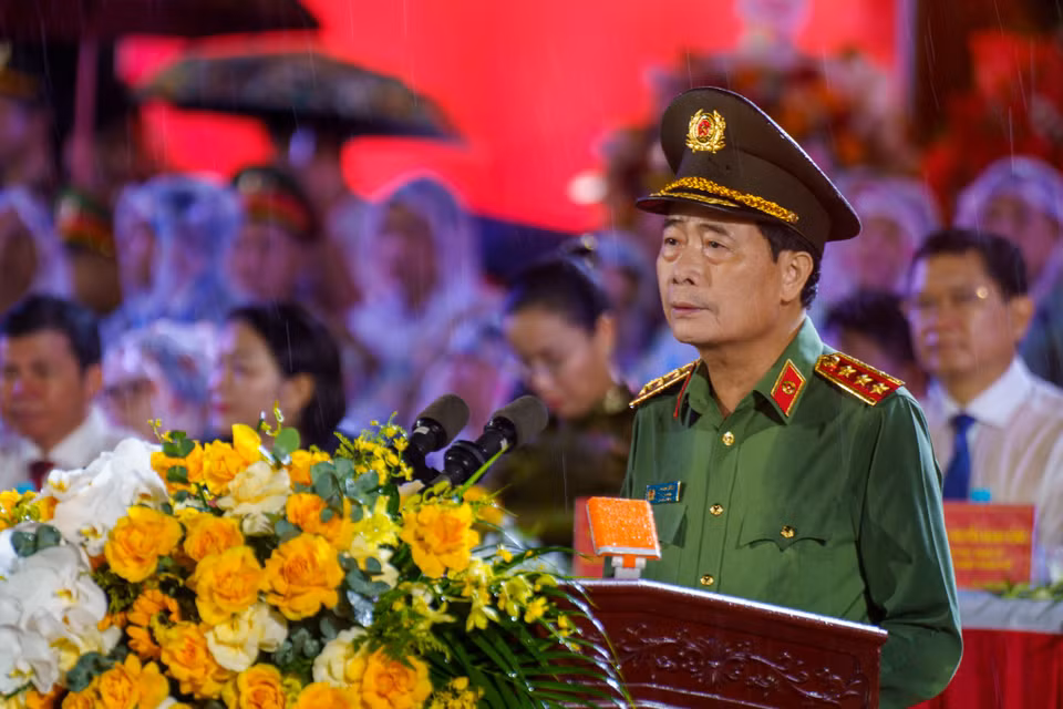 Thượng tướng Lê Quốc Hùng, Thứ trưởng Bộ Công an phát biểu khai mạc sự kiện. (Ảnh: Thanh Phong/Vietnam+)