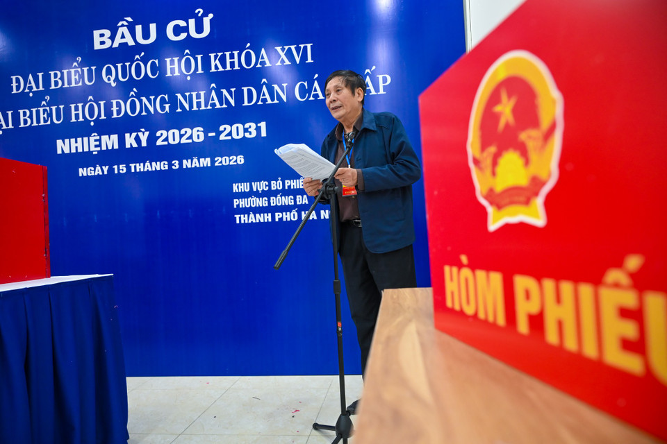 Số lượng cử tri tham gia bỏ phiếu tại khu vực bỏ phiếu số 22 của phường Đống Đa là 2.908 cử tri. (Ảnh: Minh Sơn/Vietnam+)