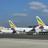 Máy bay của Ethiopian Airlines tại sân bay quốc tế Bole, Thủ đô Addis Ababa, Ethiopia. (Ảnh: Phi Hùng/TTXVN)