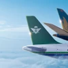Thương hiệu nhận diện máy bay của hai Hãng hàng không Vietnam Airlines và Saudia. (Ảnh: PV/Vietnam+)