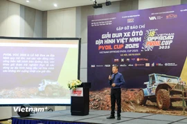Ông Nguyễn Đại Hoàng, Trưởng Ban tổ chức Giải Đua xe Ôtô Địa hình Việt Nam PVOIL Cup 2025 (PVOIL VOC 2025) phát biểu. (Ảnh: Minh Hiếu/Vietnam+)