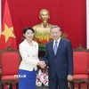 Tổng Bí thư Tô Lâm và bà Obuchi Yuko, Hạ nghị sỹ thuộc Đảng Dân chủ tự do, Chủ tịch Liên minh Nghị sỹ hữu nghị Nhật Bản-Việt Nam. (Ảnh: Thống Nhất/TTXVN)