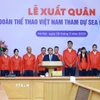 Thủ tướng Phạm Minh Chính động viên, giao nhiệm vụ cho Đoàn thể thao Việt Nam tham dự SEA Games 33. (Ảnh: Dương Giang/TTXVN)