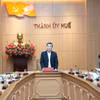 Bí thư Trung ương Đảng, Chánh án Tòa án nhân dân tối cao Lê Minh Trí phát biểu tại lễ công bố quyết định kiểm tra của Bộ Chính trị. (Ảnh: Đỗ Trưởng/TTXVN)