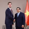 Thủ tướng Phạm Minh Chính tiếp lãnh đạo Tập đoàn PPF. (Ảnh: Dương Giang/TTXVN)