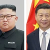 Chủ tịch Trung Quốc Tập Cận Bình (phải) và nhà lãnh đạo Triều Tiên Kim Jong Un. (Ảnh: Kyodo/TTXVN)
