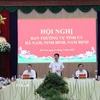 Bí thư Tỉnh ủy, Chủ tịch UBND tỉnh Hà Nam Trương Quốc Huy phát biểu tại hội nghị. (Ảnh: Thanh Tuấn/TTXVN)