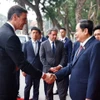 Chủ tịch Quốc hội Trần Thanh Mẫn đón Thủ tướng Tây Ban Nha Pedro Sánchez. (Ảnh: Doãn Tấn/TTXVN)