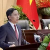 Chủ tịch Ủy ban Nhân dân thành phố Đà Nẵng Phạm Đức Ấn phát biểu nhận nhiệm vụ. (Ảnh: Trần Lê Lâm/TTXVN)