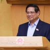 Thủ tướng Phạm Minh Chính chủ trì cuộc họp Chính phủ chuyên đề về việc sắp xếp, tổ chức lại đơn vị hành chính các cấp. (Ảnh: Dương Giang/TTXVN)