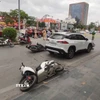 Hiện trường vụ "xe điên" húc văng 15 xe máy tại đường Lê Hồng Phong, phường Hải An, thành phố Hải Phòng. (Ảnh: Hoàng Ngọc/TTXVN)