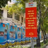 Băngrôn, pano, ápphích và nhiều hình ảnh chào mừng 50 năm Ngày Giải phóng miền Nam, thống nhất đất nước được treo dọc đường Đồng Khởi (Quận 1, Thành phố Hồ Chí Minh). (Ảnh: Thanh Vũ/TTXVN)