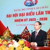 Đồng chí Lê Minh Ngân, Bí thư Tỉnh ủy Lai Châu nhiệm kỳ 2025-2030 phát biểu bế mạc Đại hội. (Ảnh: Quý Trung/TTXVN)