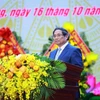 Thủ tướng Phạm Minh Chính phát biểu tại Lễ kỷ niệm 80 năm Ngày truyền thống lực lượng vũ trang Quân khu 5. (Ảnh: Dương Giang/TTXVN)