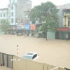 Mưa lớn gây ngập lụt tại phường Phan Đình Phùng, tỉnh Thái Nguyên. (Ảnh: Quân Trang/TTXVN)