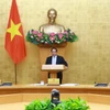 Thủ tướng Phạm Minh Chính chủ trì Phiên họp Chính phủ chuyên đề về xây dựng pháp luật tháng 4. (Ảnh: Dương Giang/TTXVN)