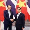 Phó Thủ tướng, Bộ trưởng Ngoại giao Bùi Thanh Sơn đón Bộ trưởng Ngoại giao Thái Lan Maris Sangiampongsa. (Ảnh: An Đăng/TTXVN)
